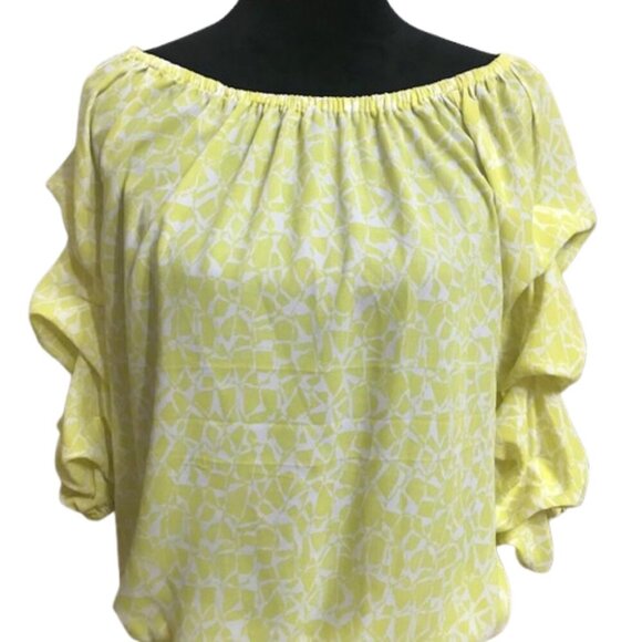 Vince Camuto Women's Yellow Geo Print Off the Shoulder Cha Cha Blouse Medium - Picture 5 of 10